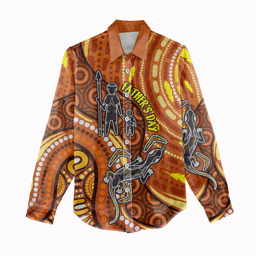 Australia Fathers Day Women Casual Shirt Aboriginal Dot Art - Kangaroo And Lizard