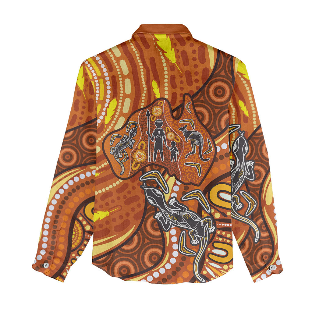 Australia Fathers Day Women Casual Shirt Aboriginal Dot Art - Kangaroo And Lizard