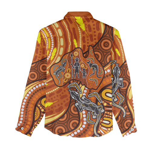 Australia Fathers Day Women Casual Shirt Aboriginal Dot Art - Kangaroo And Lizard