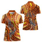 Australia Fathers Day Women Polo Shirt Aboriginal Dot Art - Kangaroo And Lizard