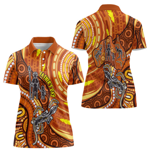 Australia Fathers Day Women Polo Shirt Aboriginal Dot Art - Kangaroo And Lizard