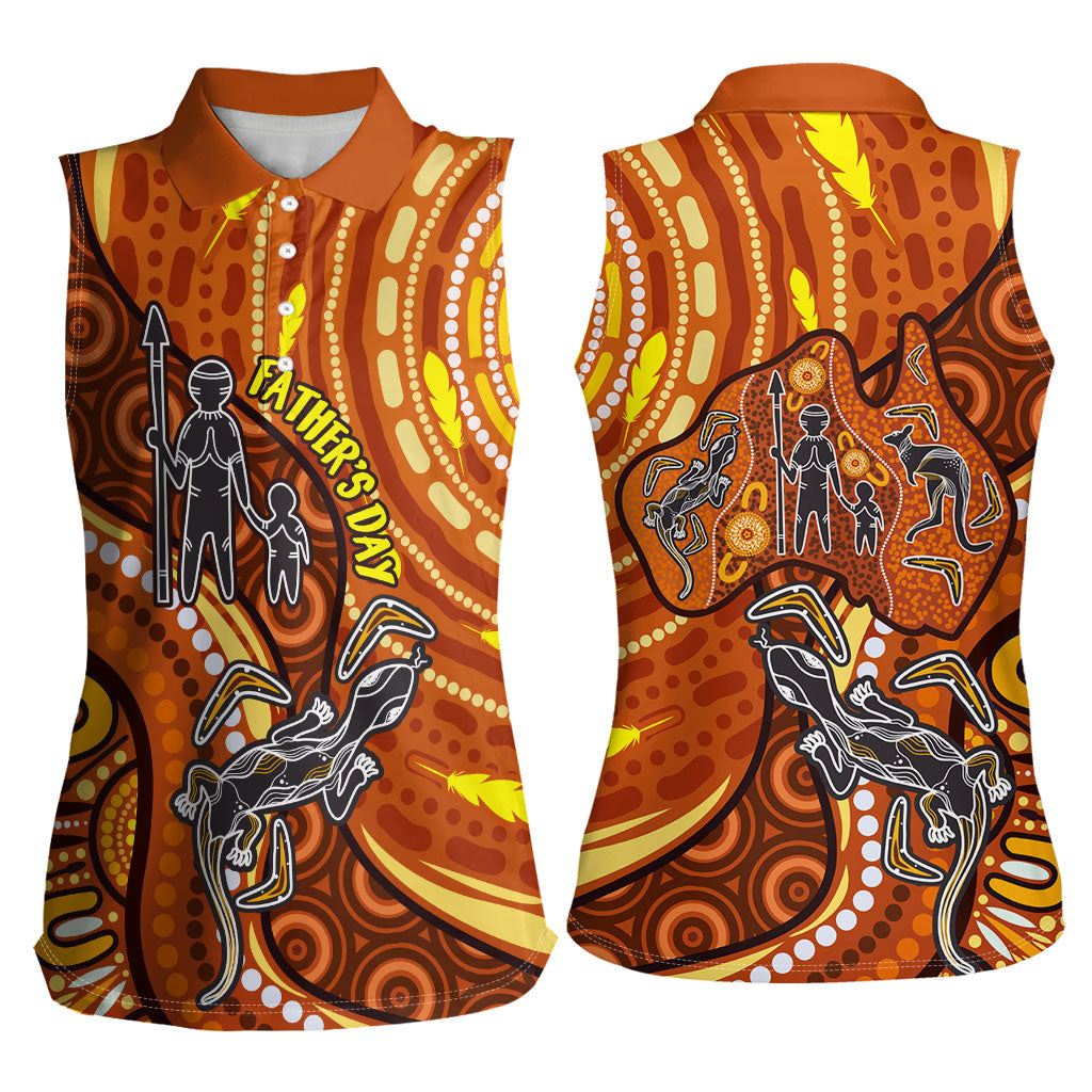 Australia Fathers Day Women Sleeveless Polo Shirt Aboriginal Dot Art - Kangaroo And Lizard