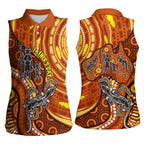 Australia Fathers Day Women Sleeveless Polo Shirt Aboriginal Dot Art - Kangaroo And Lizard