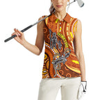 Australia Fathers Day Women Sleeveless Polo Shirt Aboriginal Dot Art - Kangaroo And Lizard