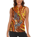 Australia Fathers Day Women Sleeveless Polo Shirt Aboriginal Dot Art - Kangaroo And Lizard