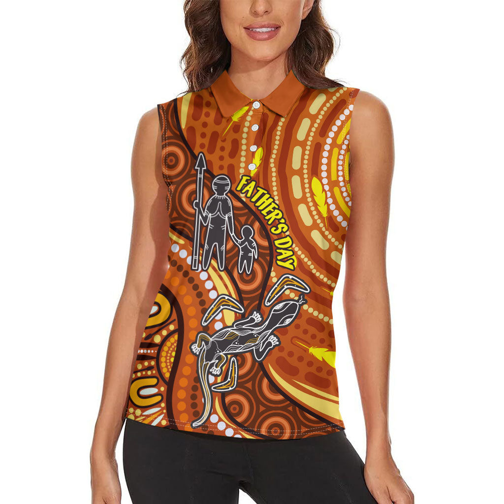 Australia Fathers Day Women Sleeveless Polo Shirt Aboriginal Dot Art - Kangaroo And Lizard
