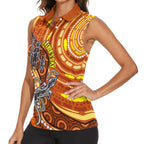 Australia Fathers Day Women Sleeveless Polo Shirt Aboriginal Dot Art - Kangaroo And Lizard