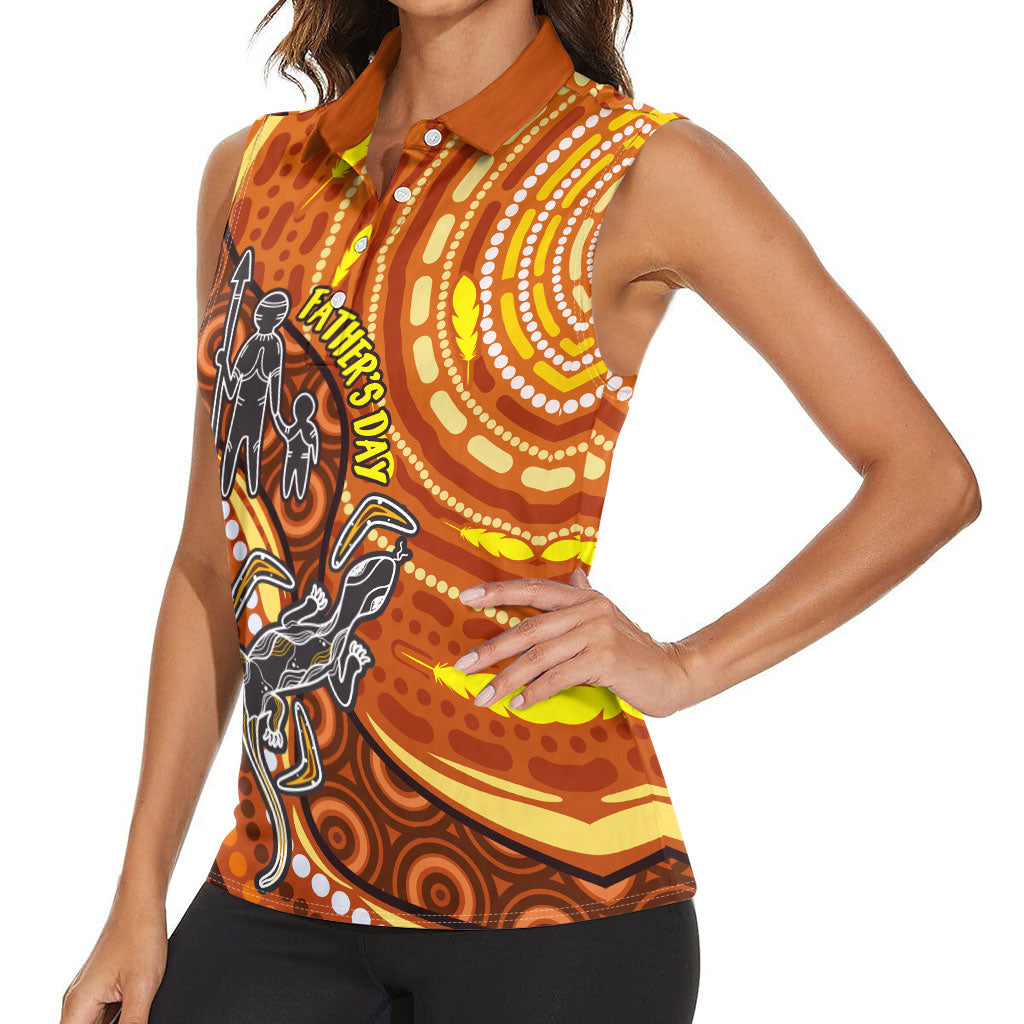 Australia Fathers Day Women Sleeveless Polo Shirt Aboriginal Dot Art - Kangaroo And Lizard