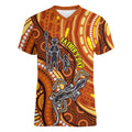 Australia Fathers Day Women V-Neck T-Shirt Aboriginal Dot Art - Kangaroo And Lizard