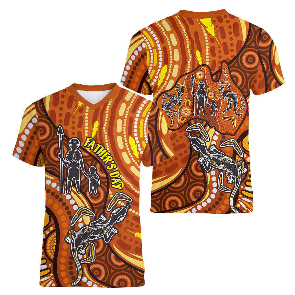 Australia Fathers Day Women V-Neck T-Shirt Aboriginal Dot Art - Kangaroo And Lizard