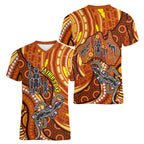 Australia Fathers Day Women V-Neck T-Shirt Aboriginal Dot Art - Kangaroo And Lizard