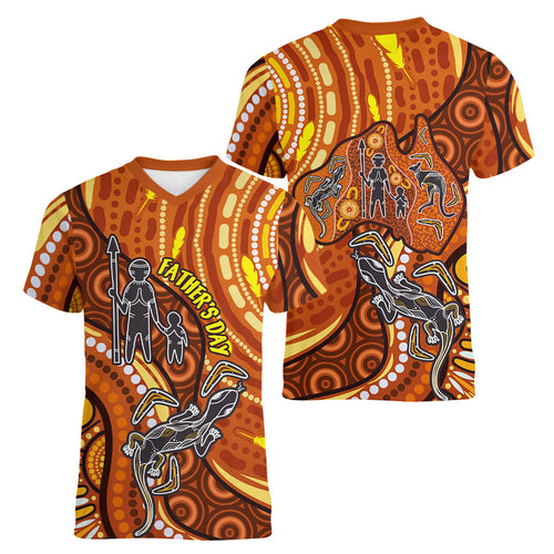 Australia Fathers Day Women V-Neck T-Shirt Aboriginal Dot Art - Kangaroo And Lizard