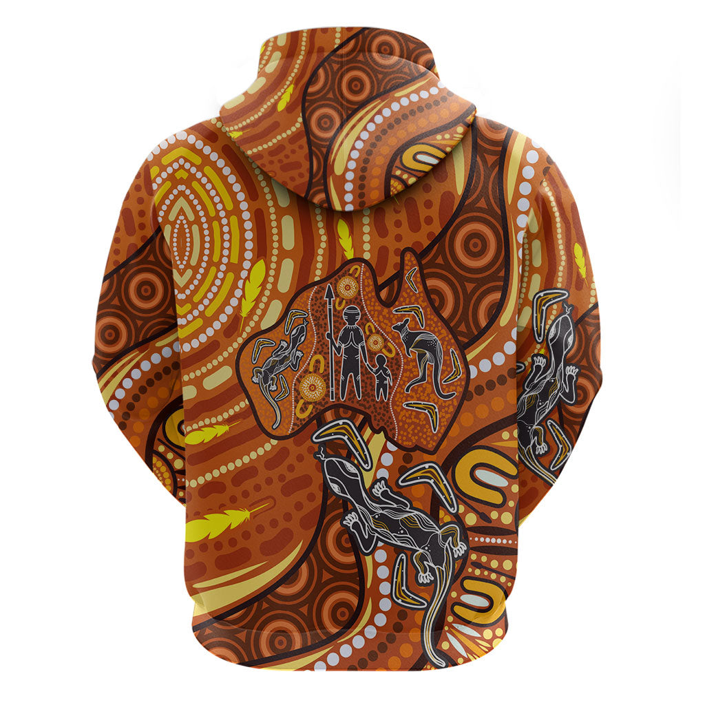 Australia Fathers Day Zip Hoodie Aboriginal Dot Art - Kangaroo And Lizard
