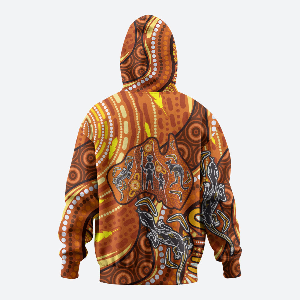 Australia Fathers Day Zip Hoodie Aboriginal Dot Art - Kangaroo And Lizard