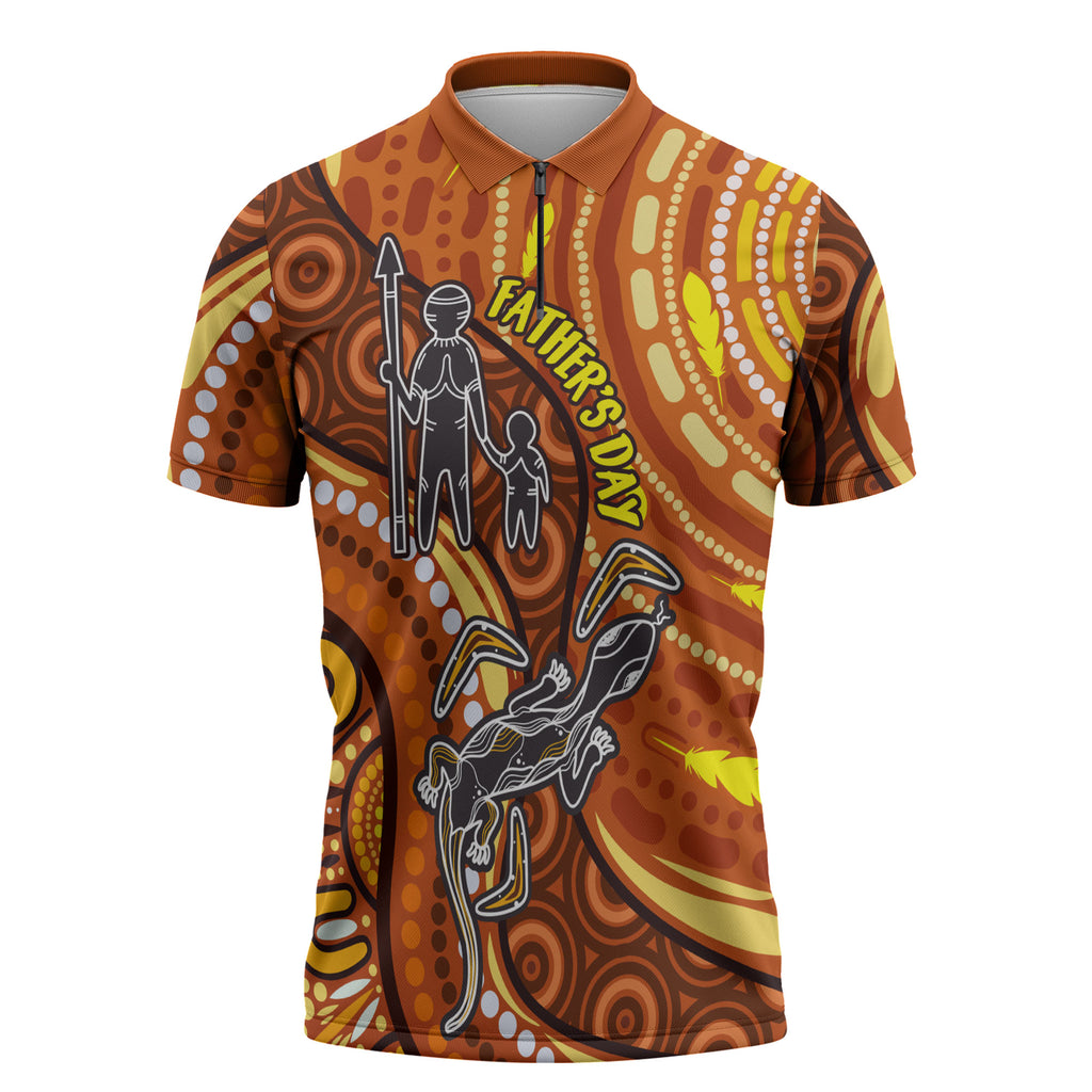 Australia Fathers Day Zipper Polo Shirt Aboriginal Dot Art - Kangaroo And Lizard