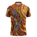Australia Fathers Day Zipper Polo Shirt Aboriginal Dot Art - Kangaroo And Lizard