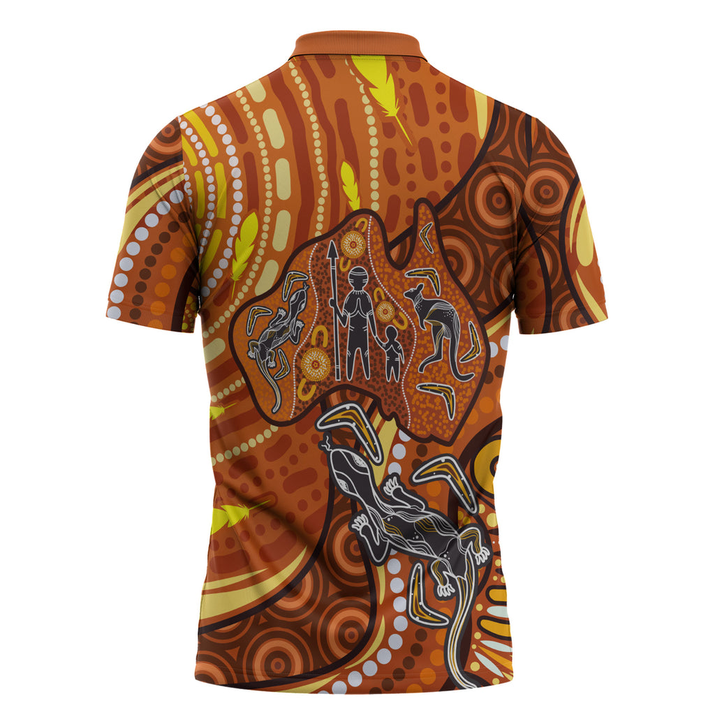 Australia Fathers Day Zipper Polo Shirt Aboriginal Dot Art - Kangaroo And Lizard