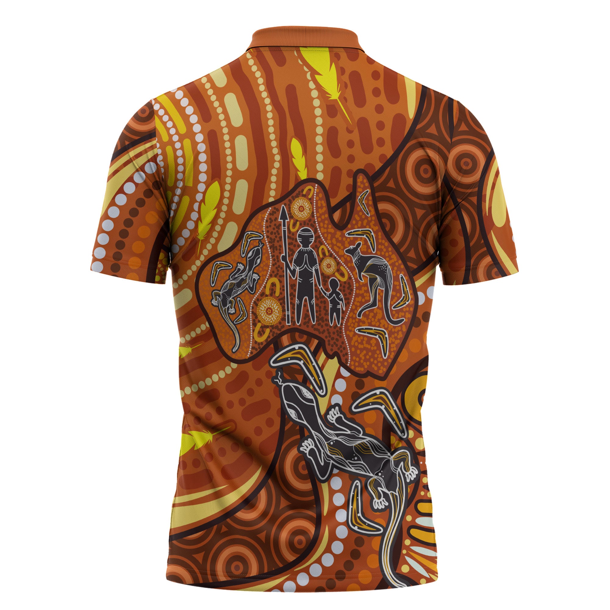 Australia Fathers Day Zipper Polo Shirt Aboriginal Dot Art - Kangaroo And Lizard