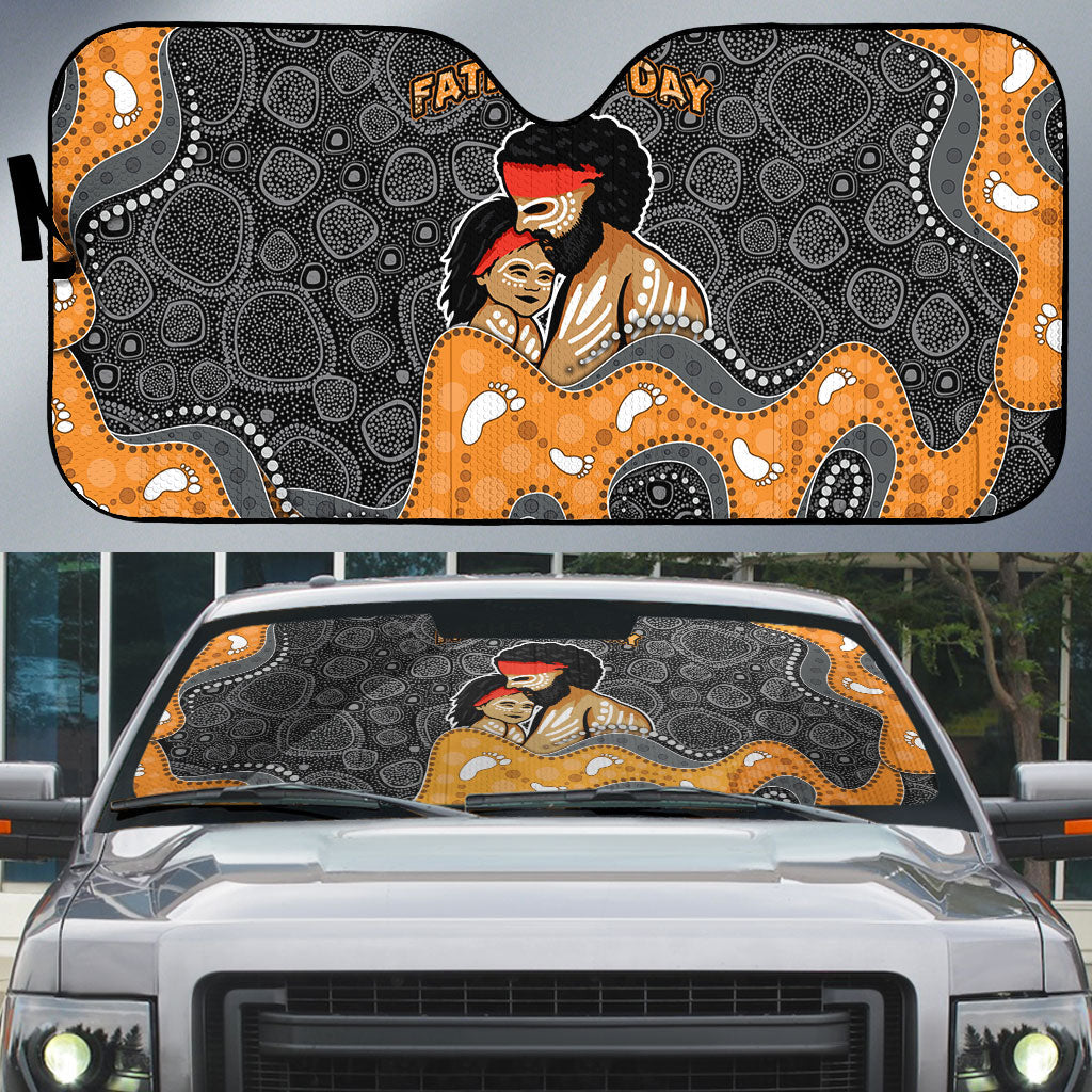 Australia Aboriginal Fathers Day Auto Sun Shade Indigenous Dot Art - Family Footprint