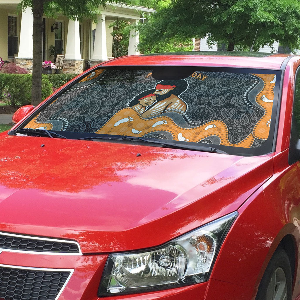 Australia Aboriginal Fathers Day Auto Sun Shade Indigenous Dot Art - Family Footprint