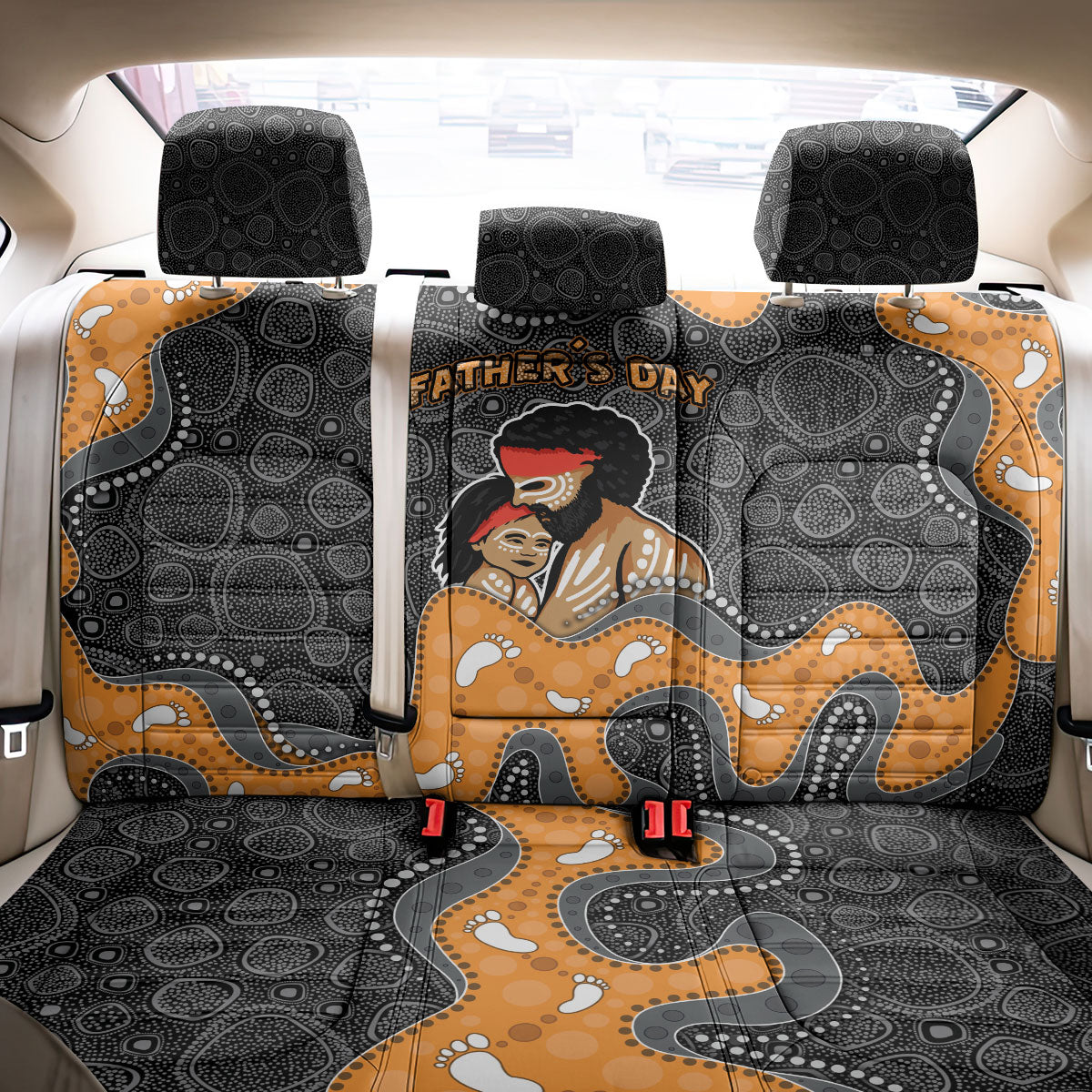 Australia Aboriginal Fathers Day Back Car Seat Cover Indigenous Dot Art - Family Footprint