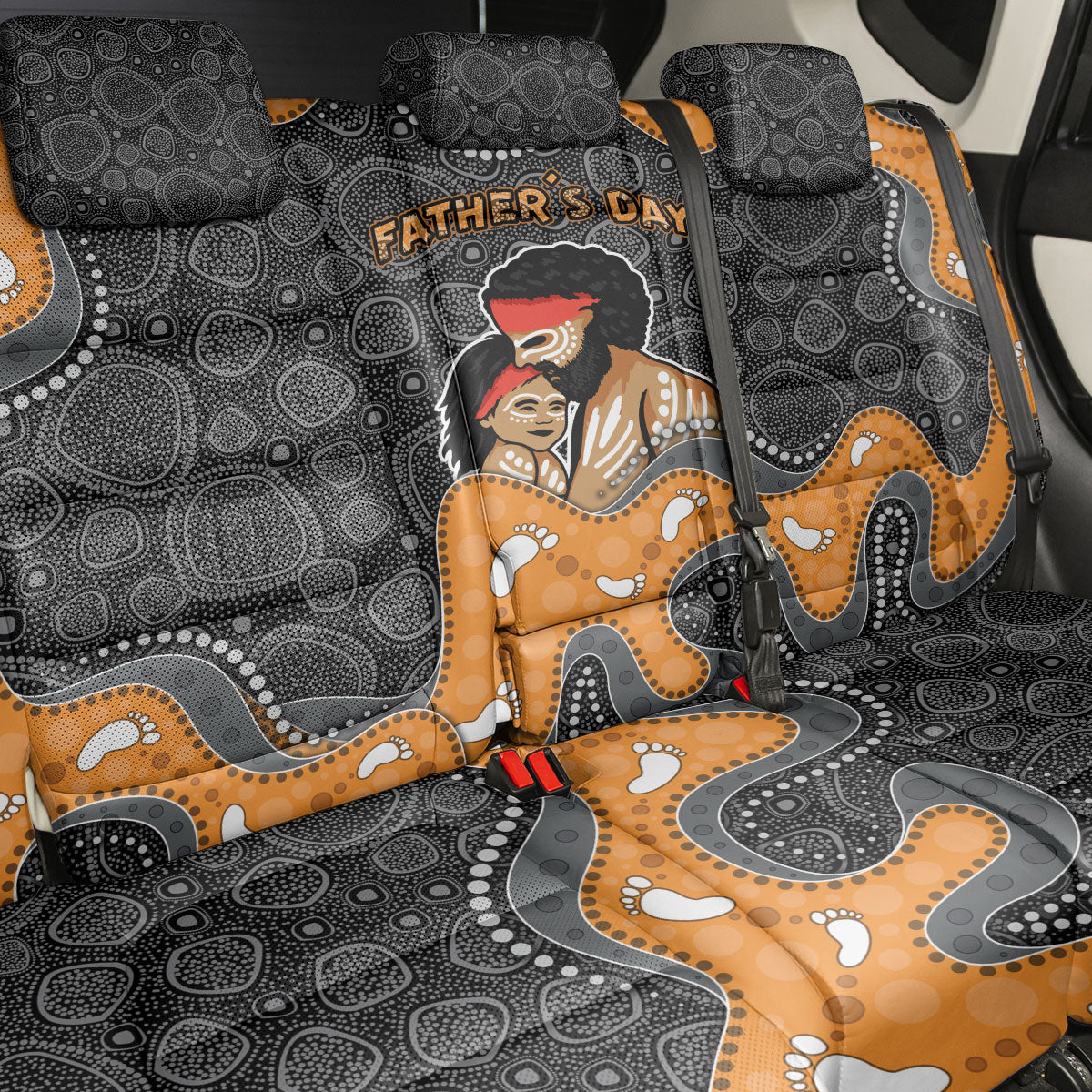 Australia Aboriginal Fathers Day Back Car Seat Cover Indigenous Dot Art - Family Footprint