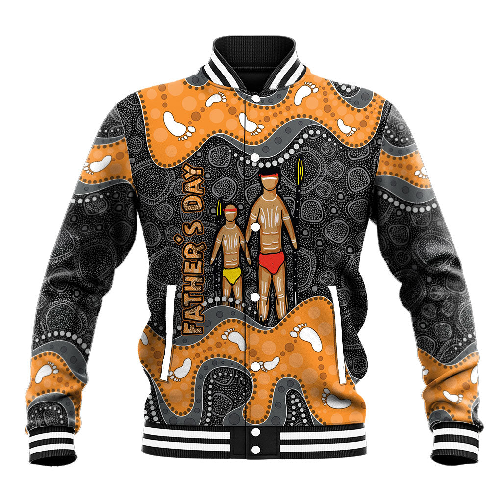 Australia Aboriginal Fathers Day Baseball Jacket Indigenous Dot Art - Family Footprint