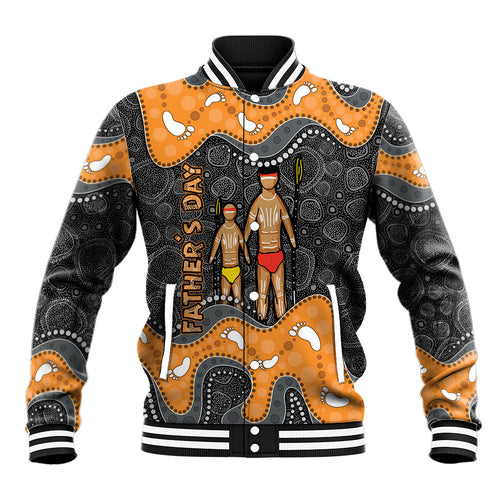 Australia Aboriginal Fathers Day Baseball Jacket Indigenous Dot Art - Family Footprint