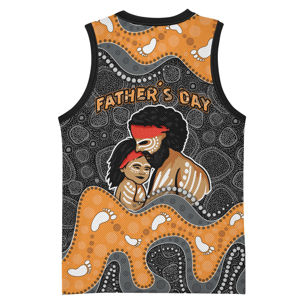 Australia Aboriginal Fathers Day Basketball Jersey Indigenous Dot Art - Family Footprint