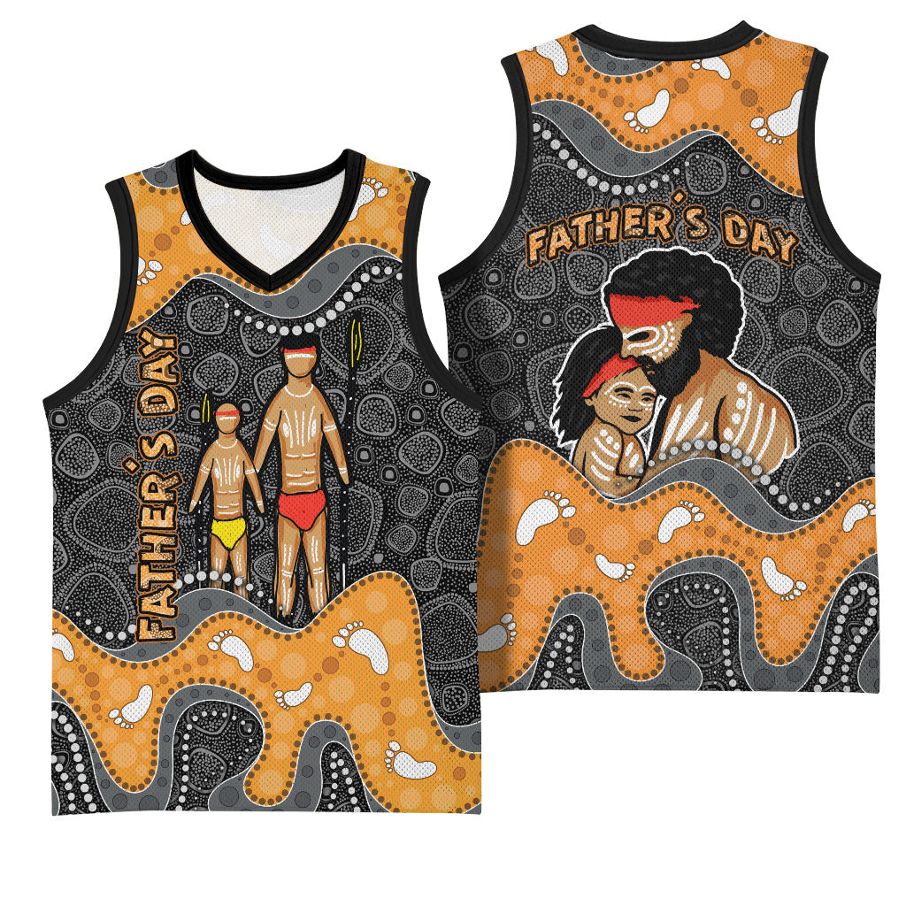 Australia Aboriginal Fathers Day Basketball Jersey Indigenous Dot Art - Family Footprint
