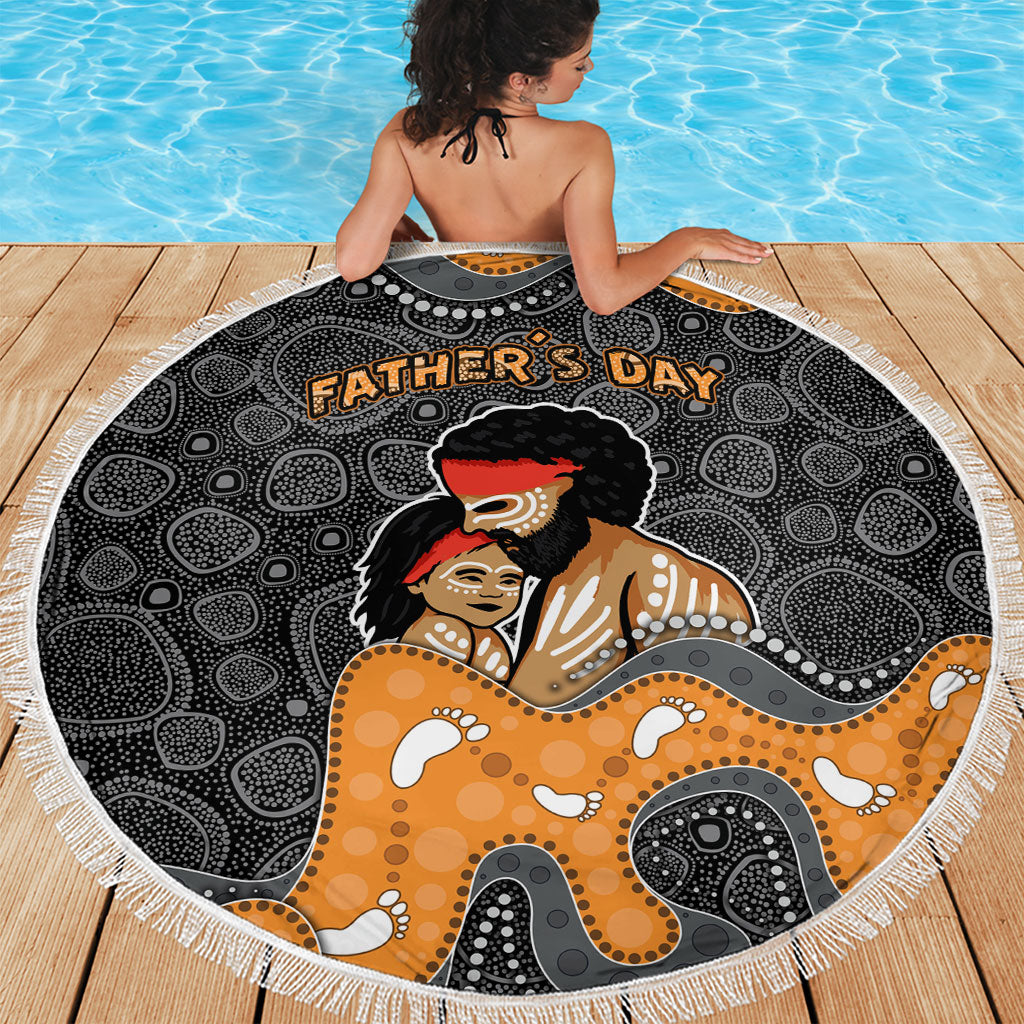 Australia Aboriginal Fathers Day Beach Blanket Indigenous Dot Art - Family Footprint
