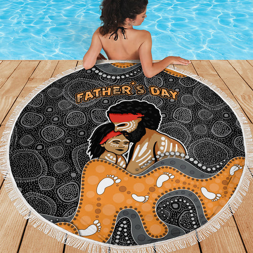 Australia Aboriginal Fathers Day Beach Blanket Indigenous Dot Art - Family Footprint