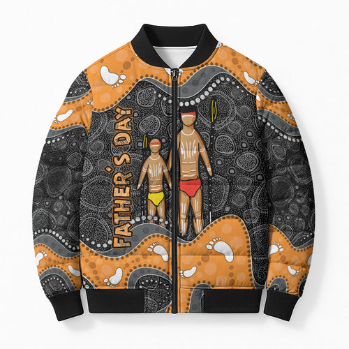 Australia Aboriginal Fathers Day Bomber Puffer Jacket Indigenous Dot Art - Family Footprint