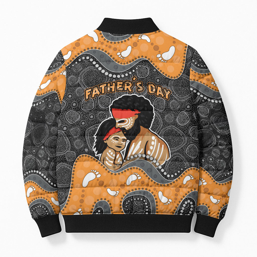 Australia Aboriginal Fathers Day Bomber Puffer Jacket Indigenous Dot Art - Family Footprint