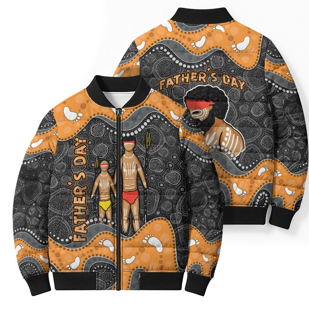 Australia Aboriginal Fathers Day Bomber Puffer Jacket Indigenous Dot Art - Family Footprint