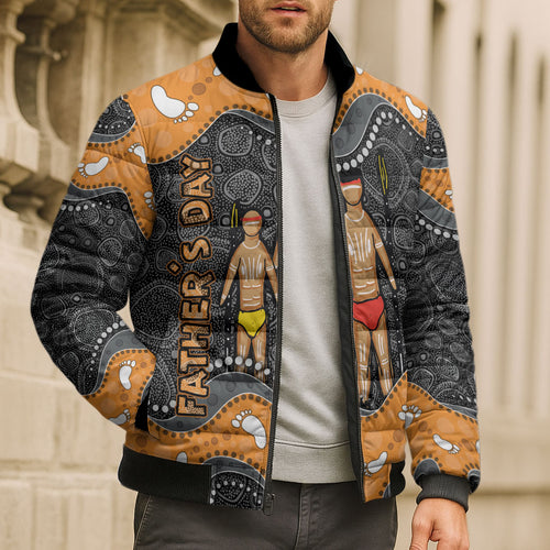 Australia Aboriginal Fathers Day Bomber Puffer Jacket Indigenous Dot Art - Family Footprint