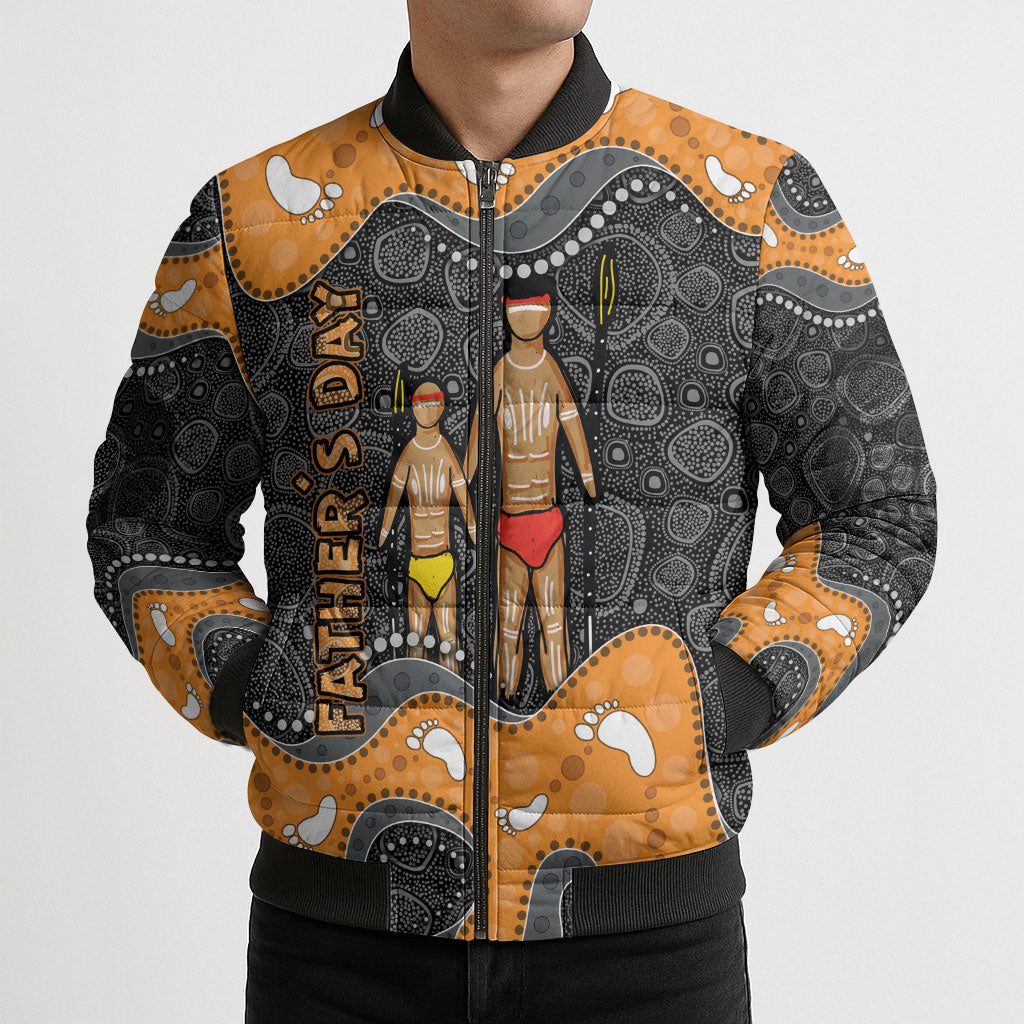 Australia Aboriginal Fathers Day Bomber Puffer Jacket Indigenous Dot Art - Family Footprint