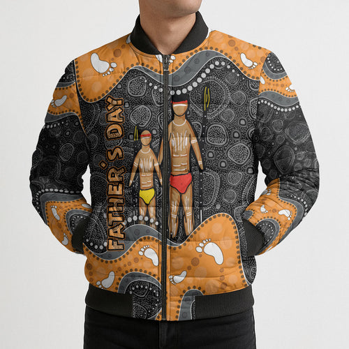 Australia Aboriginal Fathers Day Bomber Puffer Jacket Indigenous Dot Art - Family Footprint