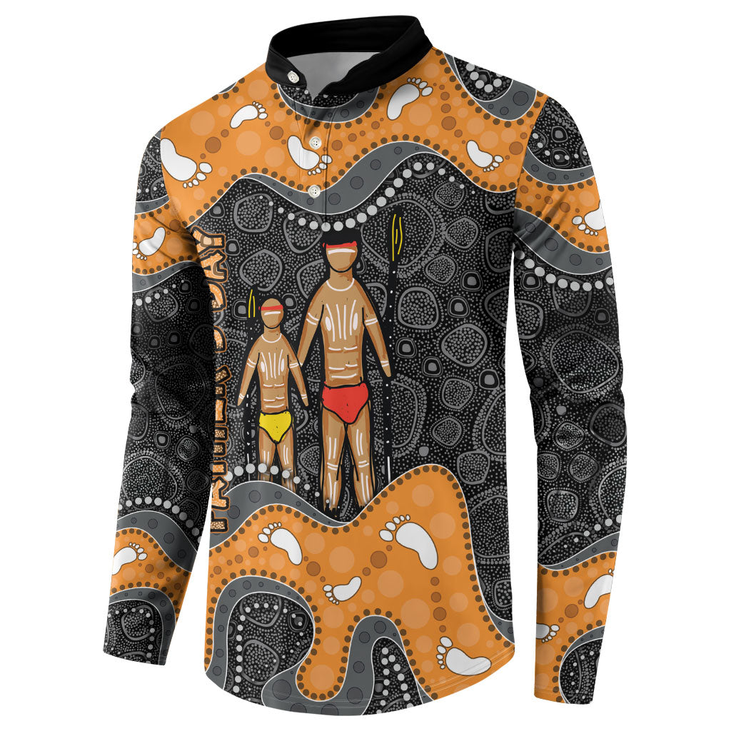 Australia Aboriginal Fathers Day Button Sweatshirt Indigenous Dot Art - Family Footprint