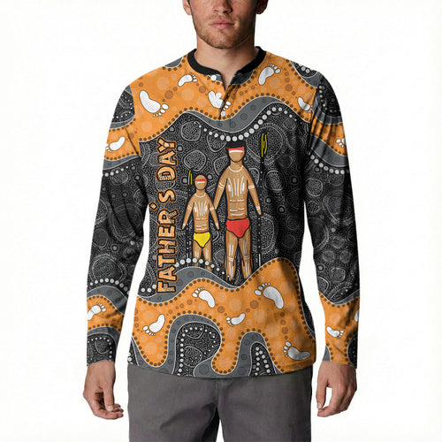 Australia Aboriginal Fathers Day Button Sweatshirt Indigenous Dot Art - Family Footprint
