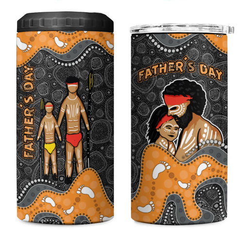 Australia Aboriginal Fathers Day 4 in 1 Can Cooler Tumbler Indigenous Dot Art - Family Footprint