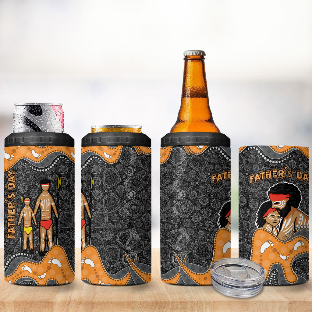 Australia Aboriginal Fathers Day 4 in 1 Can Cooler Tumbler Indigenous Dot Art - Family Footprint