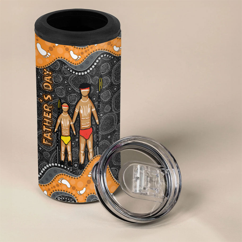 Australia Aboriginal Fathers Day 4 in 1 Can Cooler Tumbler Indigenous Dot Art - Family Footprint