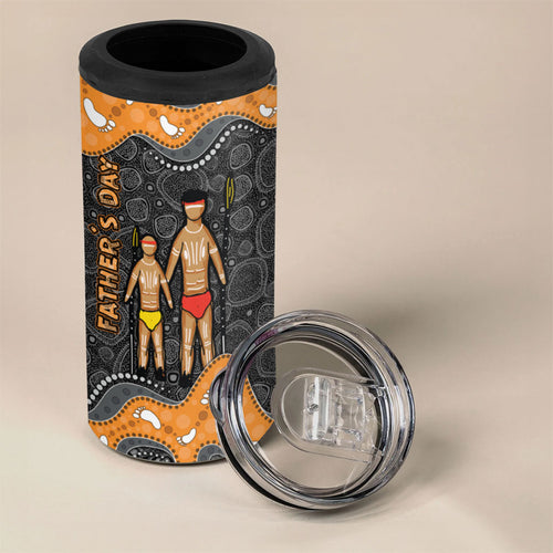 Australia Aboriginal Fathers Day 4 in 1 Can Cooler Tumbler Indigenous Dot Art - Family Footprint