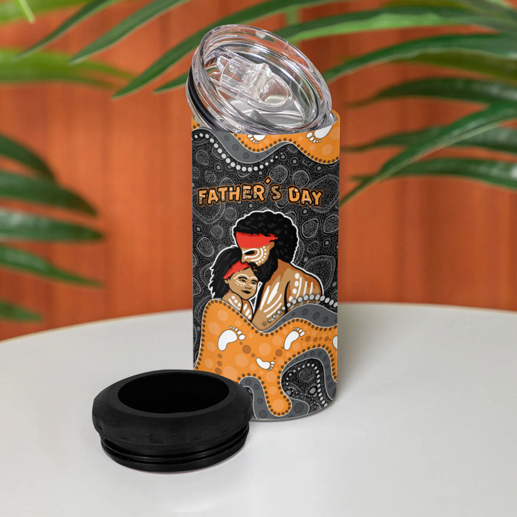 Australia Aboriginal Fathers Day 4 in 1 Can Cooler Tumbler Indigenous Dot Art - Family Footprint