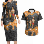 Australia Aboriginal Fathers Day Couples Matching Long Sleeve Bodycon Dress and Hawaiian Shirt Indigenous Dot Art - Family Footprint