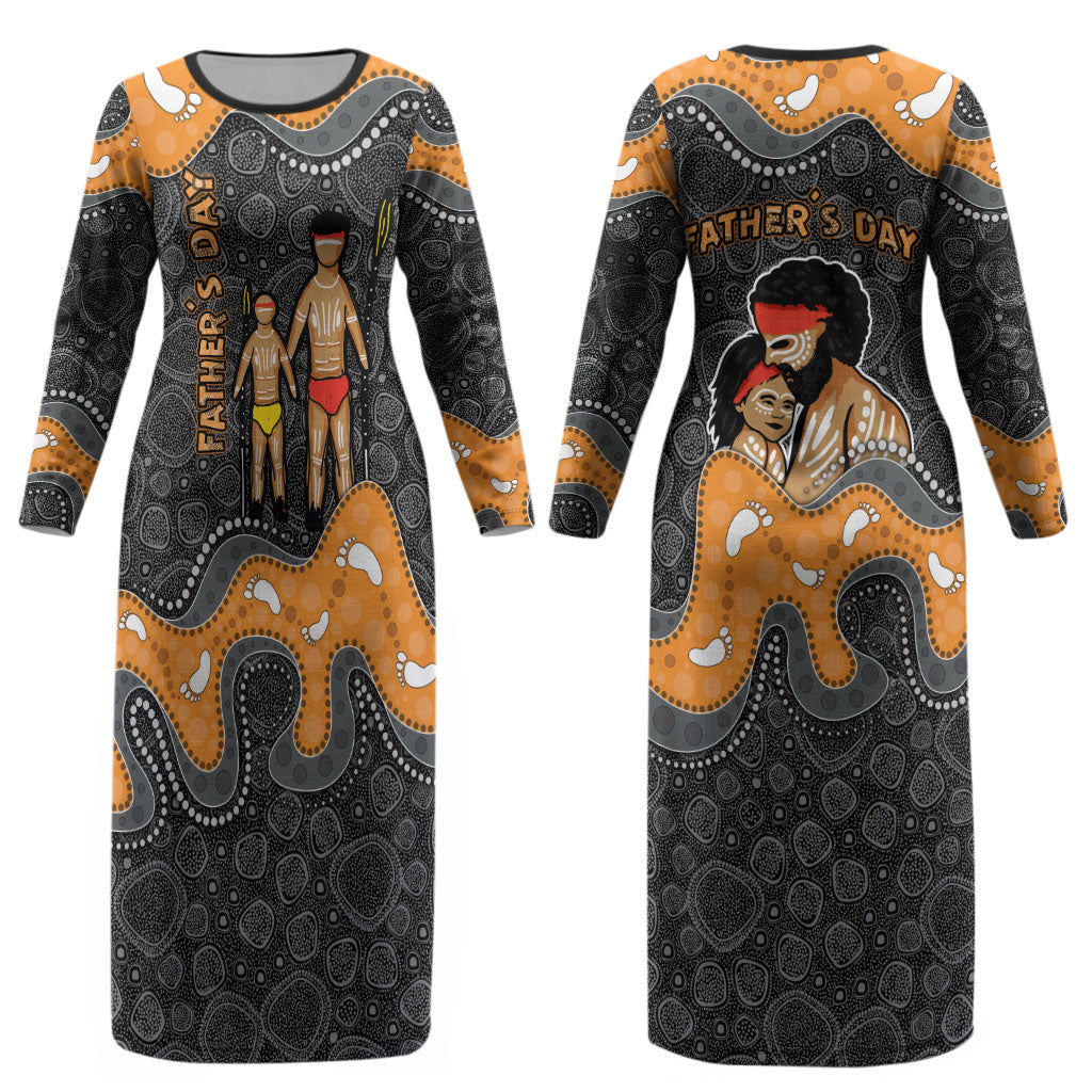 Australia Aboriginal Fathers Day Couples Matching Long Sleeve Bodycon Dress and Hawaiian Shirt Indigenous Dot Art - Family Footprint