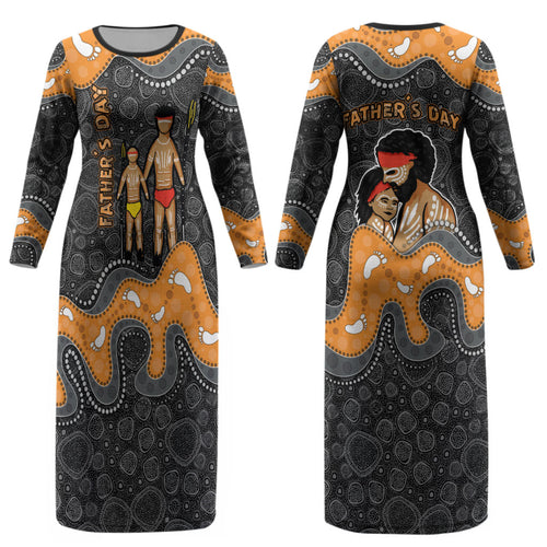 Australia Aboriginal Fathers Day Couples Matching Long Sleeve Bodycon Dress and Hawaiian Shirt Indigenous Dot Art - Family Footprint