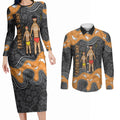 Australia Aboriginal Fathers Day Couples Matching Long Sleeve Bodycon Dress and Long Sleeve Button Shirt Indigenous Dot Art - Family Footprint
