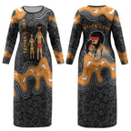 Australia Aboriginal Fathers Day Couples Matching Long Sleeve Bodycon Dress and Long Sleeve Button Shirt Indigenous Dot Art - Family Footprint